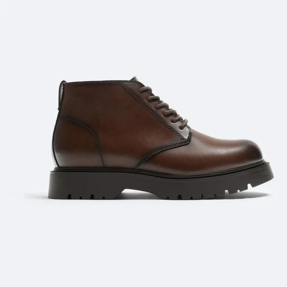 ❌️SOLD❌️ZARA LACE UP CHUNKY BOOTS BROWN SIZE 9 - Picture 2 of 6